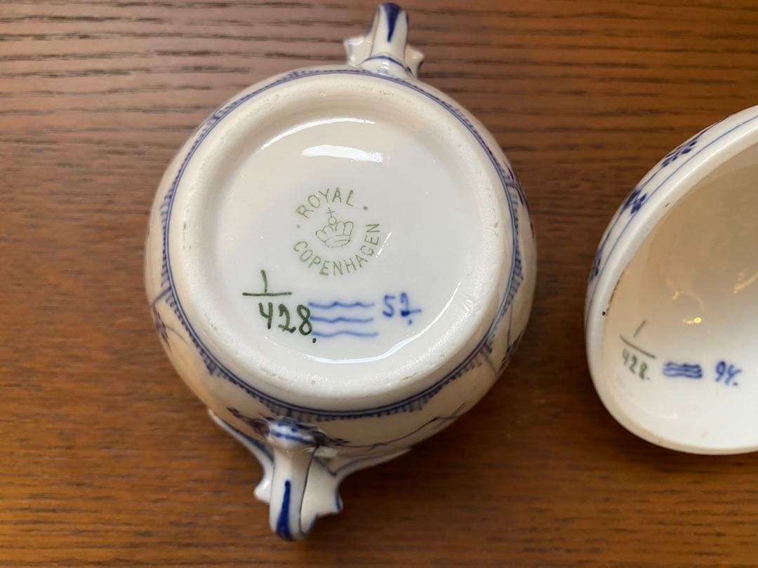 ブルーフルーテッドプレイン　ティーポット　シュガーポット　クリーマー　希少サイズ