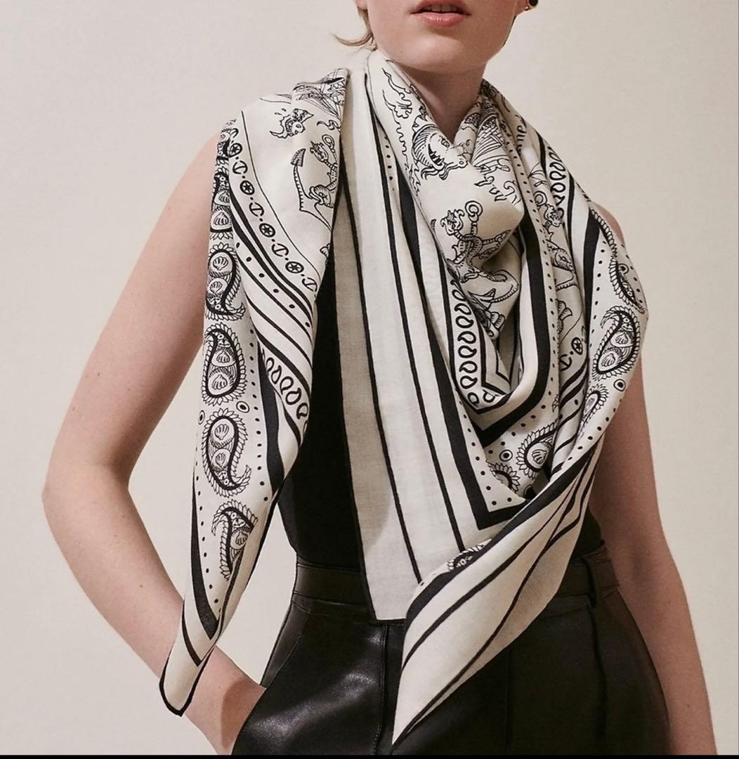 エルメス　カレジェアン　カシシル140 船乗りのタトゥー　白黒　タグ付き未使用品