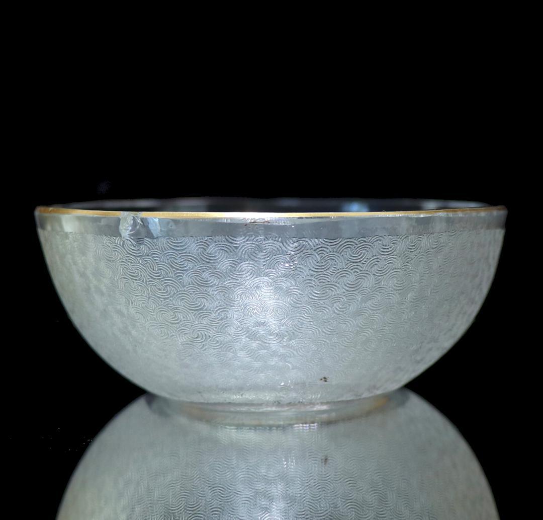 オールド・バカラ 珍品 春海商店特注 青海波文 金彩楕円浅皿 懐石料理具 小付