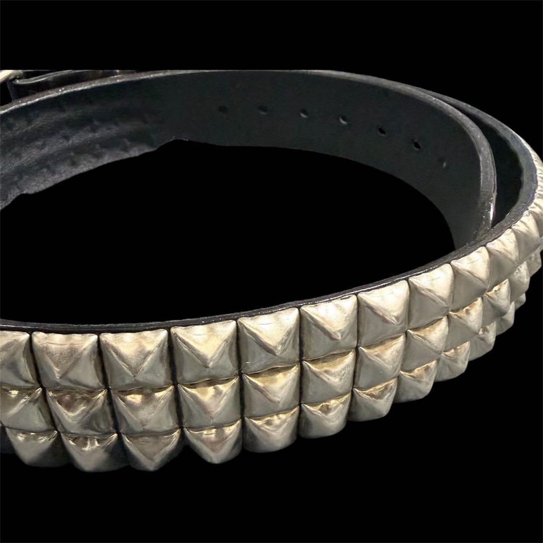 牛革　3連スタッズベルト スモールピラミッドベルト 12mm y2k sk8