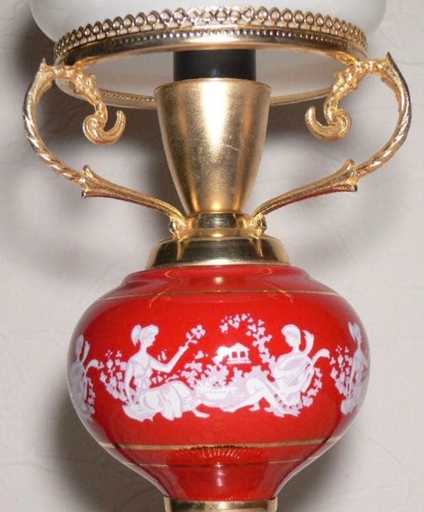 イタリア製 オイルランプ型 スタンドライト 陶器 ミルクガラス 真鍮