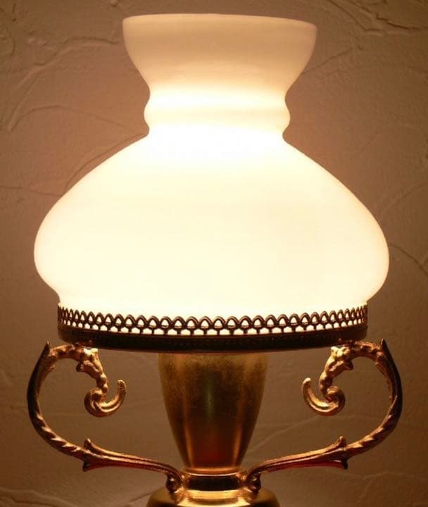 イタリア製 オイルランプ型 スタンドライト 陶器 ミルクガラス 真鍮