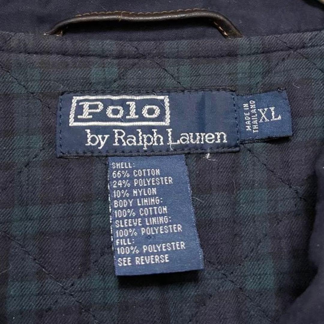 【90s】ポロラルフローレン ハンティングジャケット 中綿 裏チェック 刺繍 紺