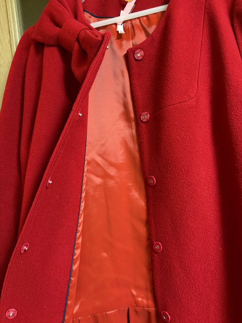 な*お様 【新年SALE 】美品☆ローズティアラリボン付ウールコート赤大きいサイ