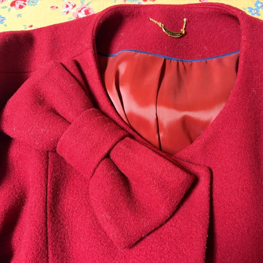 な*お様 【新年SALE 】美品☆ローズティアラリボン付ウールコート赤大きいサイ