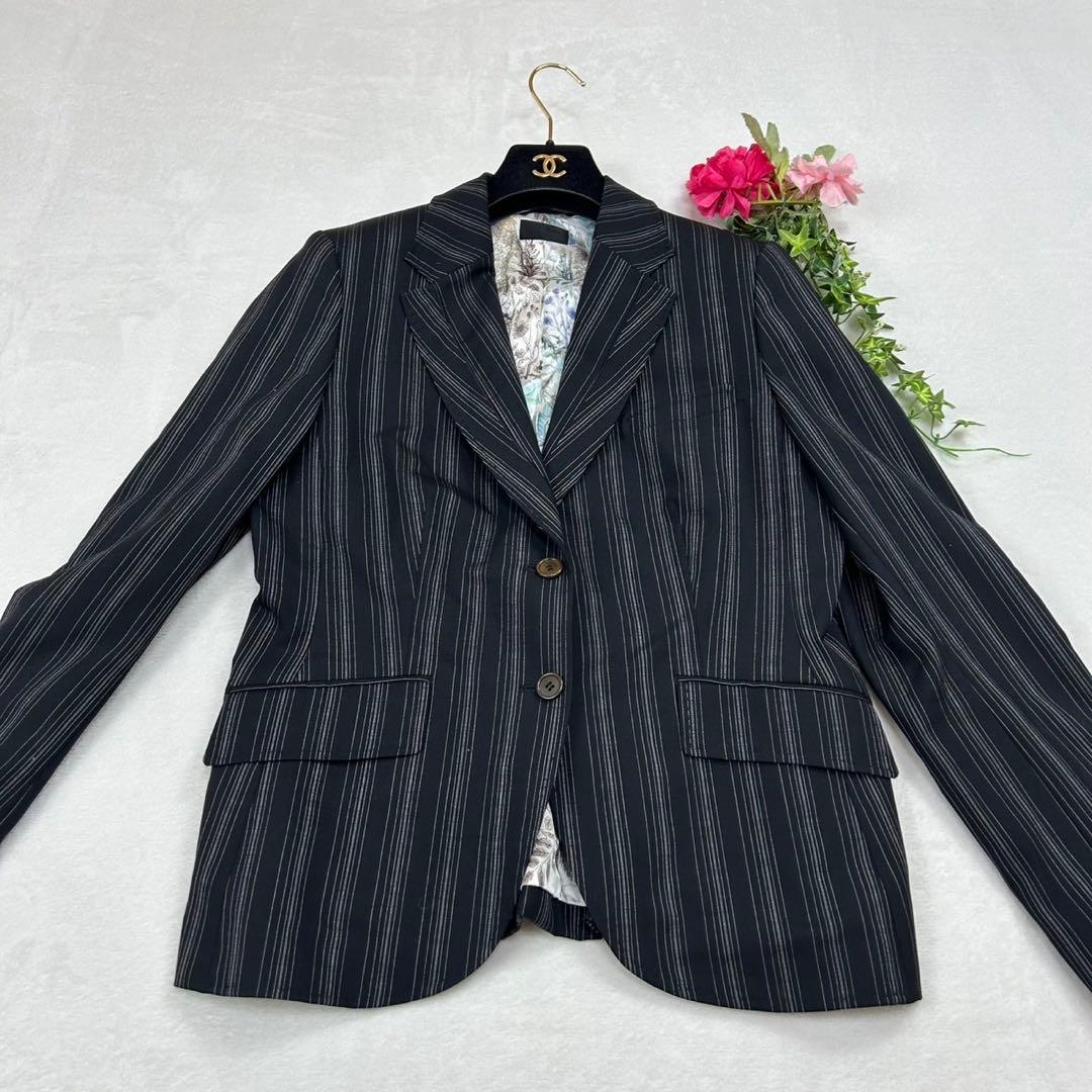F158 美品 2XL 3L 46 ポールスミスブラック ストライプ レディース