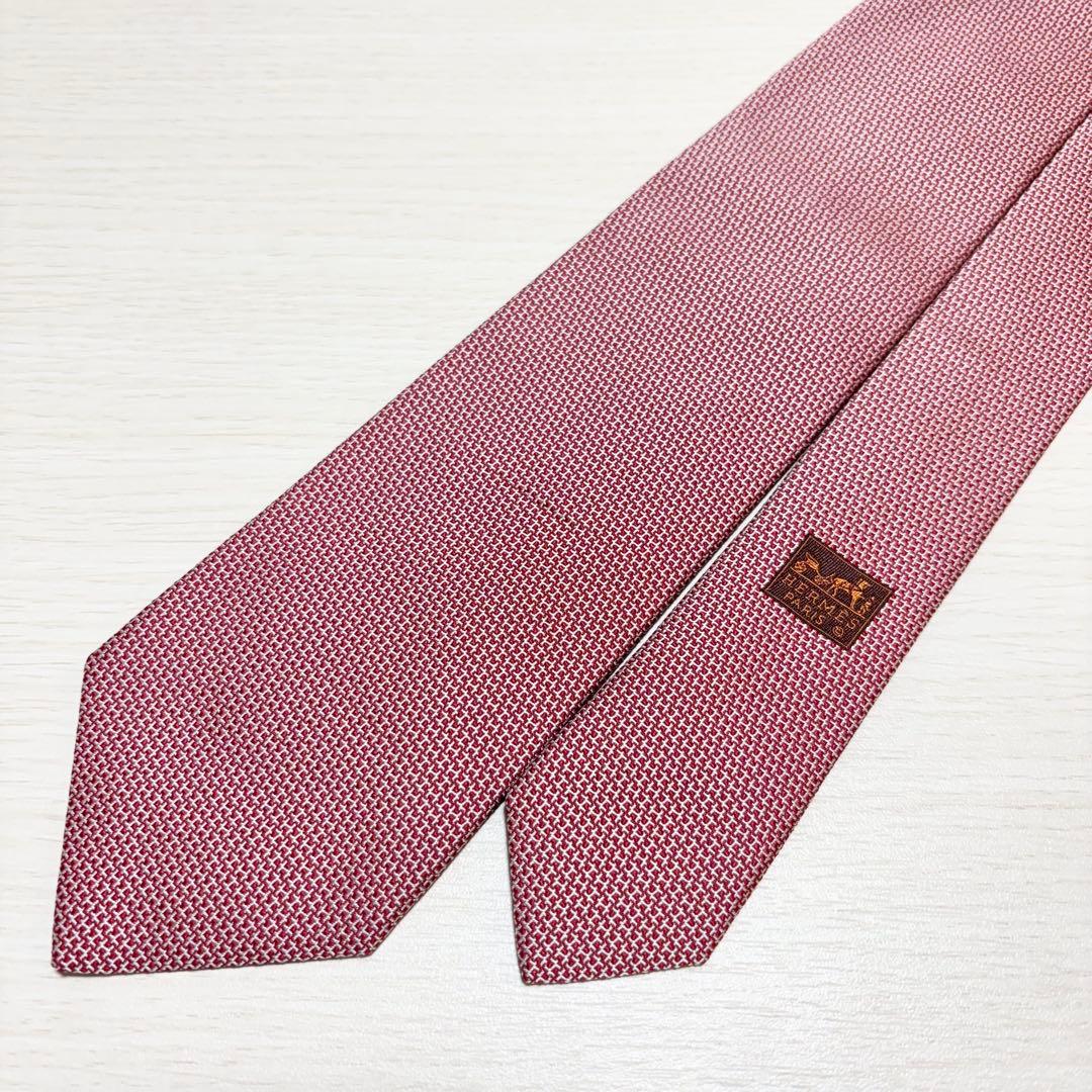 HERMES エルメス H柄 ジャガード織り 赤 ネクタイ フランス製