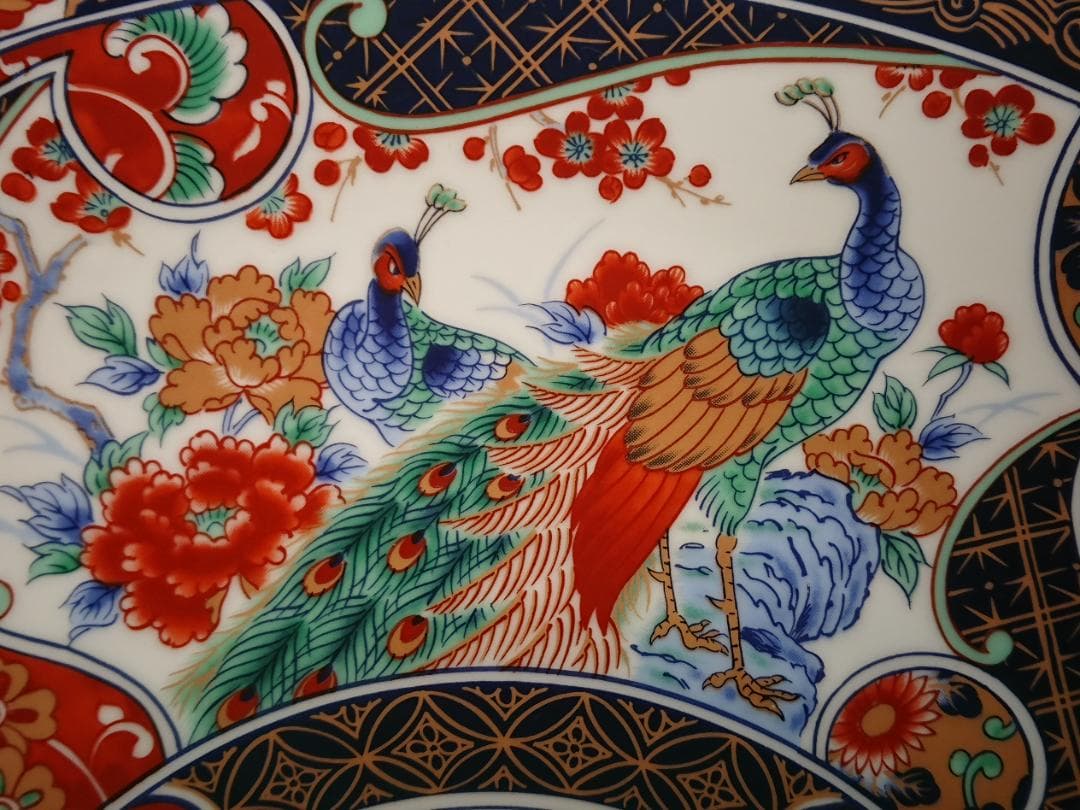 【美品】特大　絵皿　飾り皿　花鳥絵　置物　インテリア　工芸品　美術品　A3078