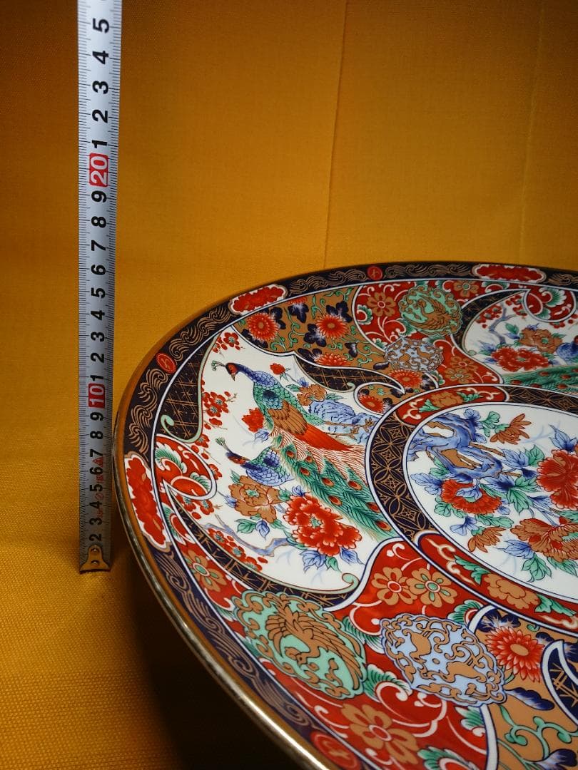 【美品】特大　絵皿　飾り皿　花鳥絵　置物　インテリア　工芸品　美術品　A3078