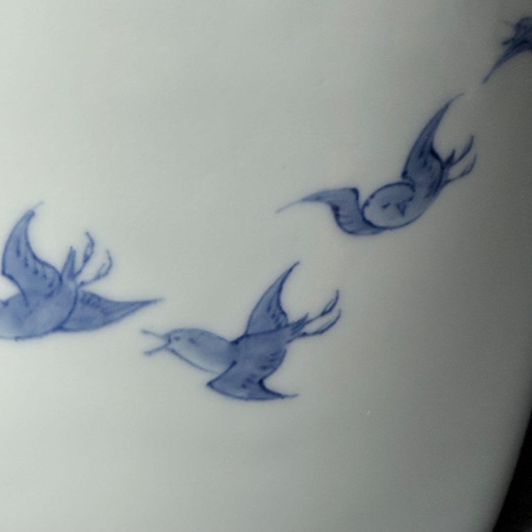 明治大正期　平戸焼　染付鳥文様水指　共箱　特注蓋付　茶道具　裏千家　表千家