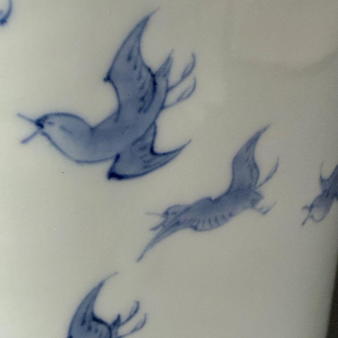 明治大正期　平戸焼　染付鳥文様水指　共箱　特注蓋付　茶道具　裏千家　表千家