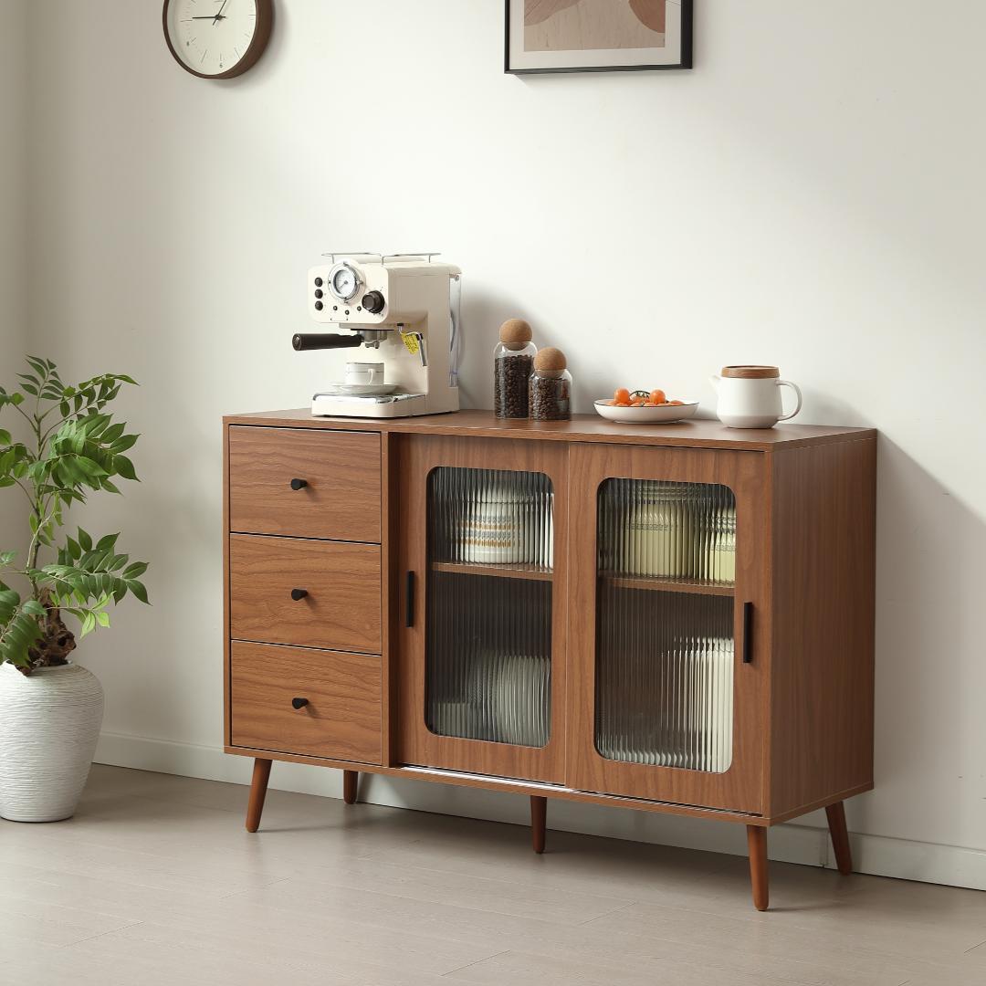 数量限定！キャビネット サイドボード整理タンス 北欧 木目調 おしゃれBROWN