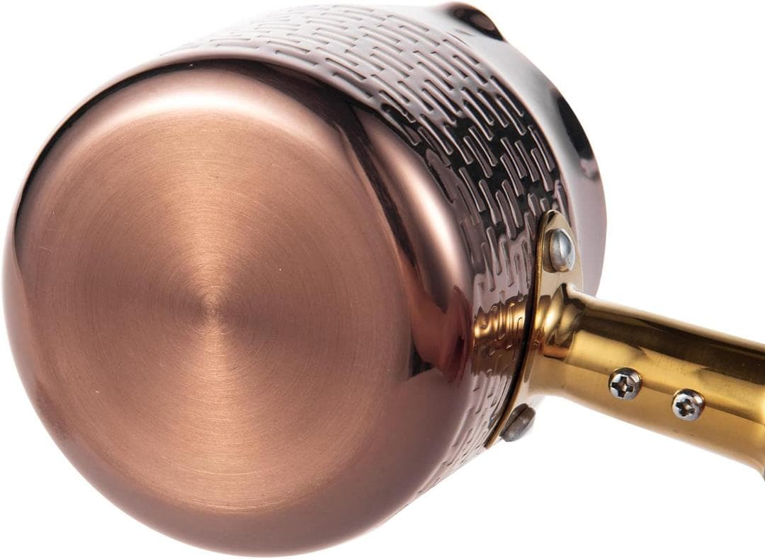 ステンレス製ソースパン、IH対応、400ml、目盛付き、アンティークゴールド色、