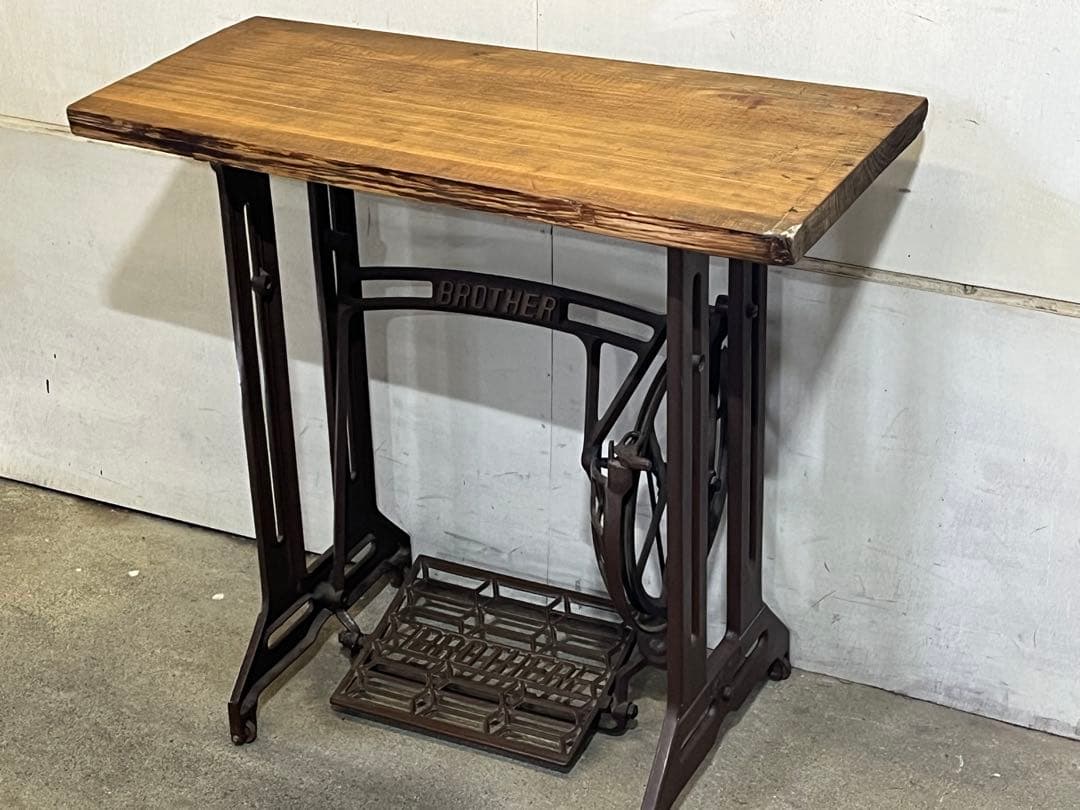 j*3様 レトロBROTHER 一枚板天板付き アンティークブラザー 鉄脚テーブ