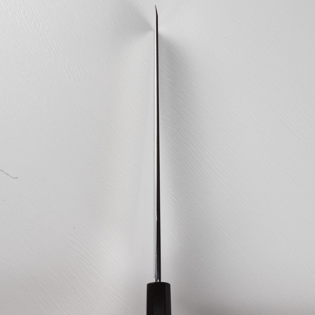 7455角型薄刃 8寸 ウルトラ鏡面仕上げ 刺身包丁 黒檀黒水牛角一本銀巻八角柄