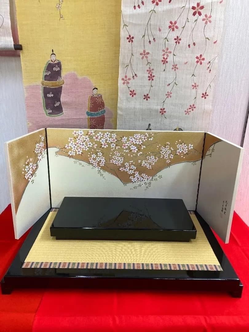 F4 ひな人形飾り台　2段飾り台のみ　高級黒塗り　巾80㎝位