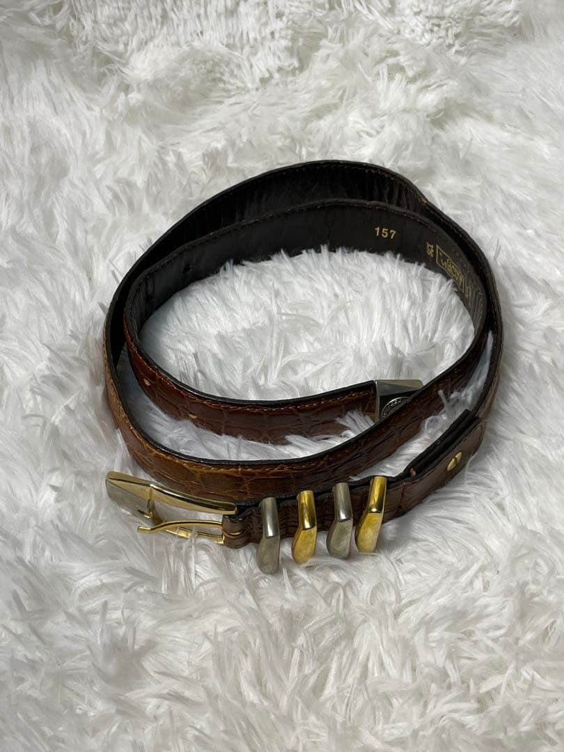 VERSACE ヴェルサーチ 型押しレザーベルト ブラウン 本革　幅3cm