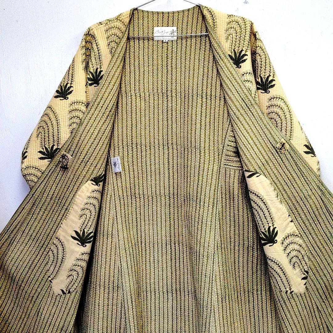 古着 Brigitte Singh ブロックプリントキルティングコート メンズ1