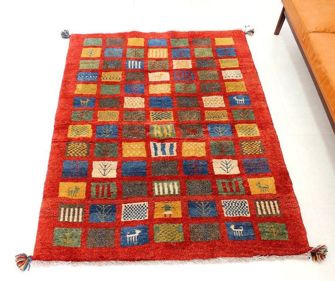 新品☆イラン産ギャッベ ラグ ギャべ シラーズ産 ペルシャ絨毯 ウール 高級ラグ