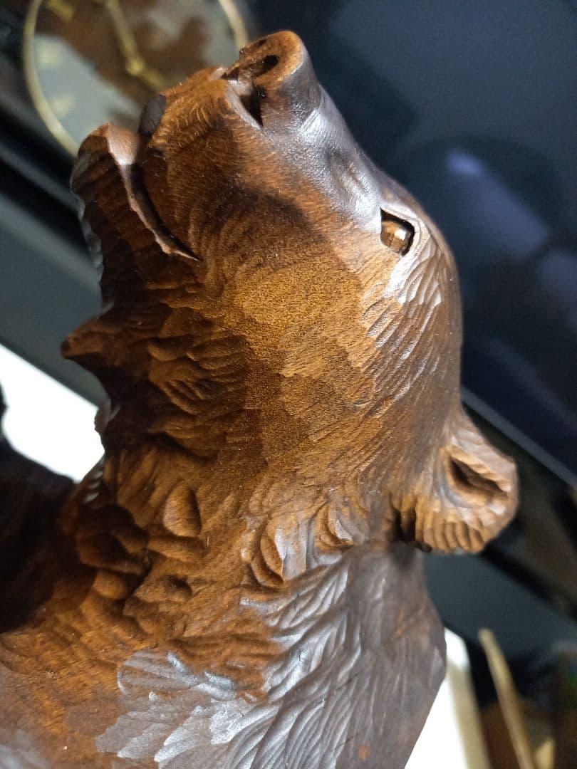 希少　アイヌ　熊　一刀彫　木彫り　堀井作　銘有り　中型　サイズ