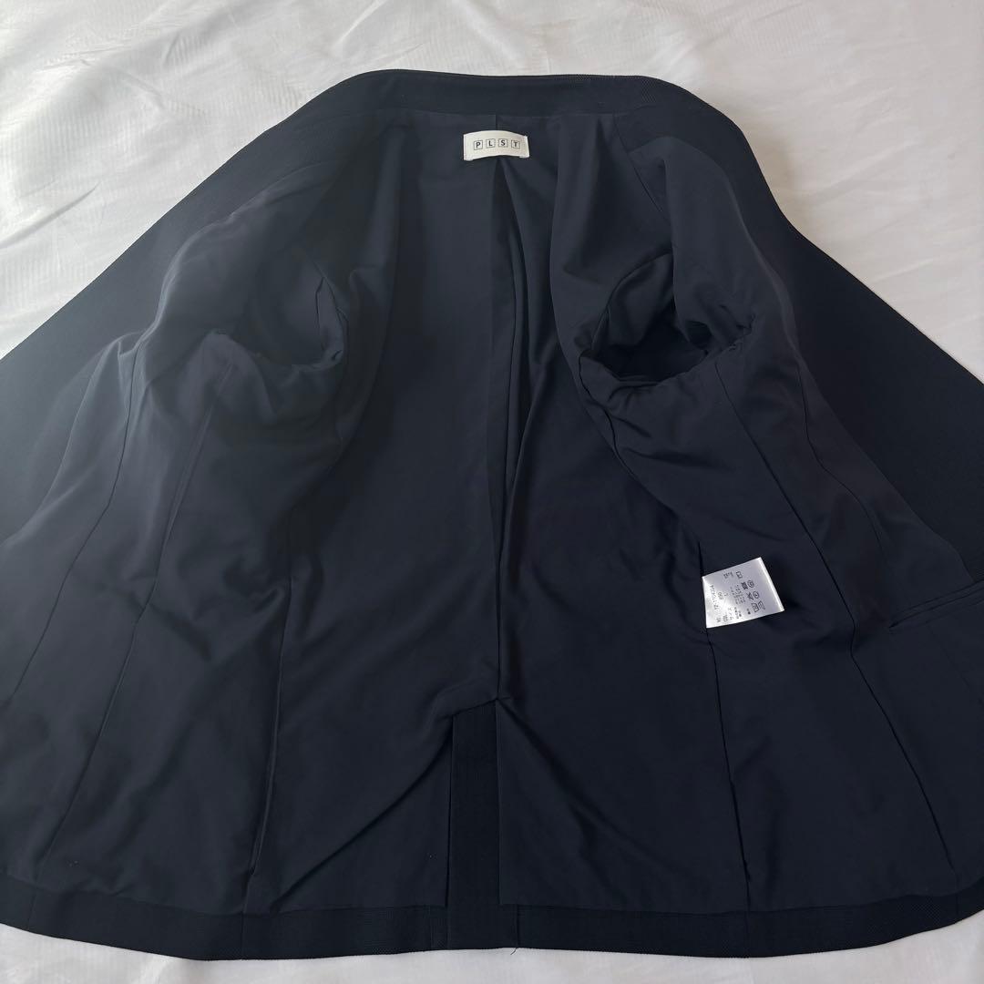 PLST ノーカラー セットアップ パンツスーツ Lサイズ 濃紺
