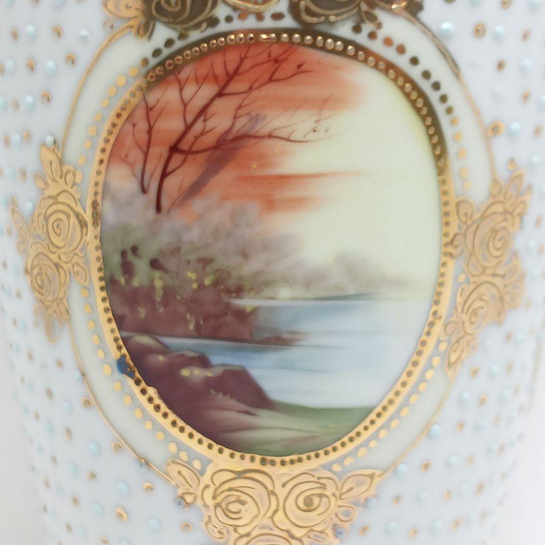 Y3036-3 オールドノリタケ マルキ印 風景文花瓶 輸出向け　L