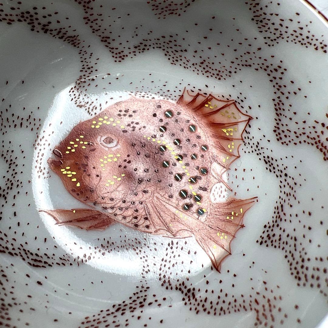 高明作（名工）九谷焼　金魚図盃　木箱付　幅約7㎝　東Y8-0204☆2F