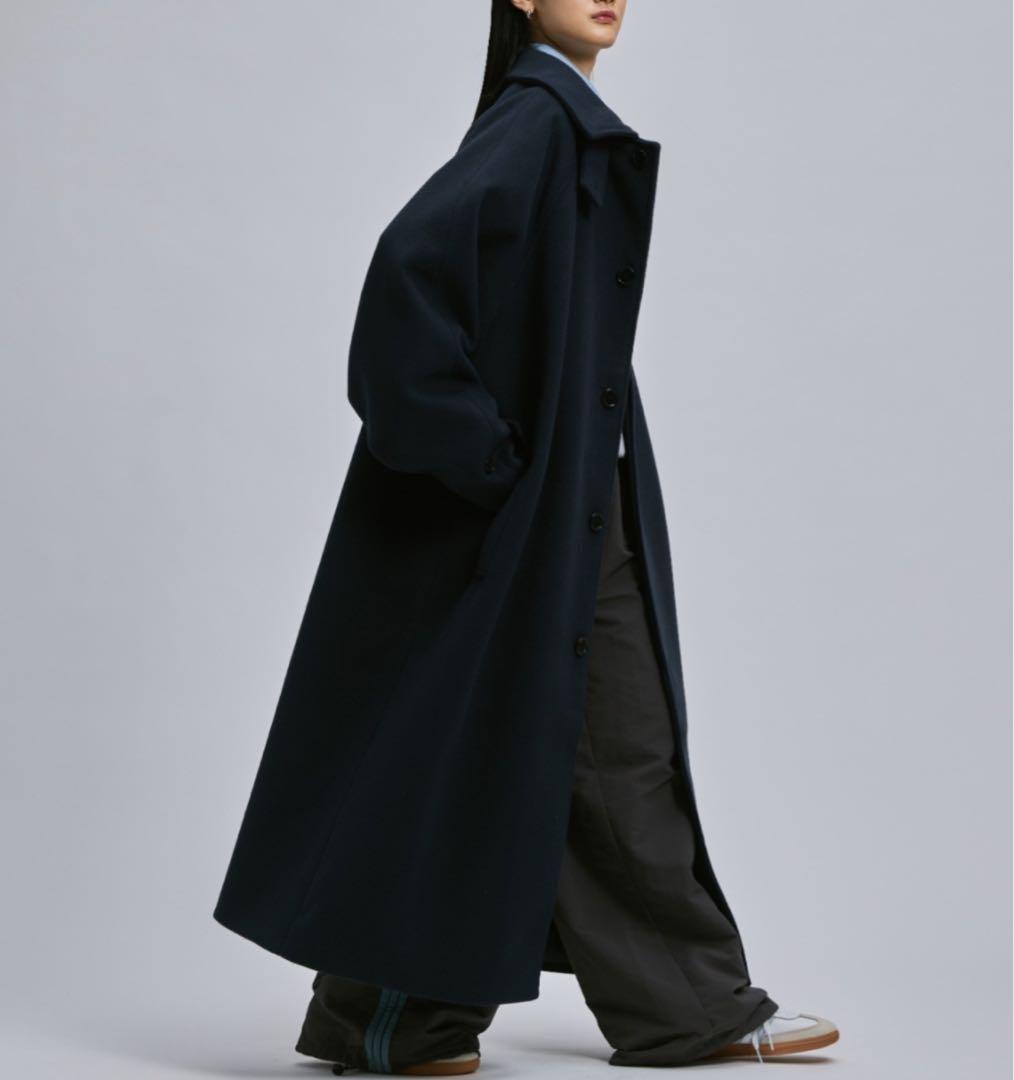 FEKETEオーバーフィットロングステンカラーコートSMALL