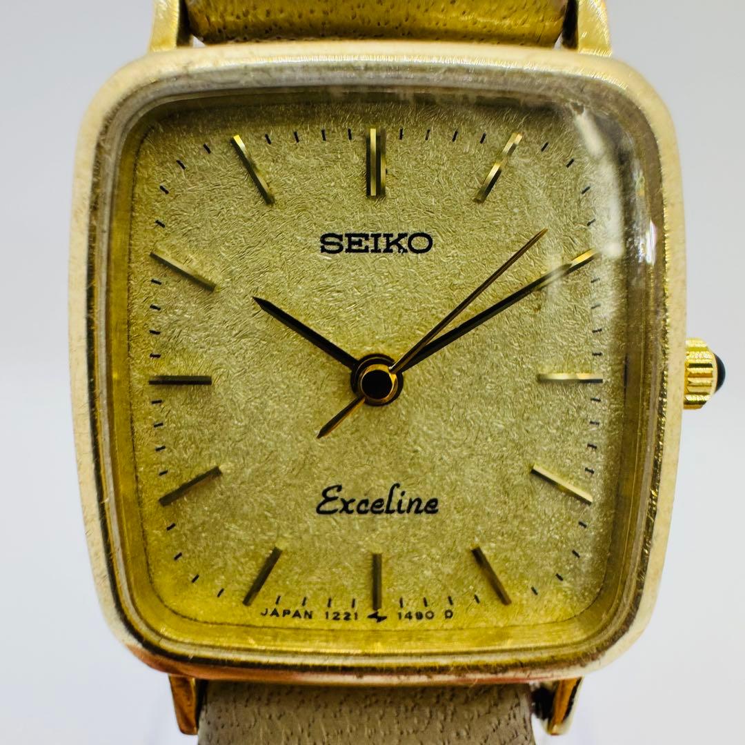 ✨SEIKO✨Exeline✨10KT刻印✨ゴールド文字盤✨クオーツ✨腕時計✨