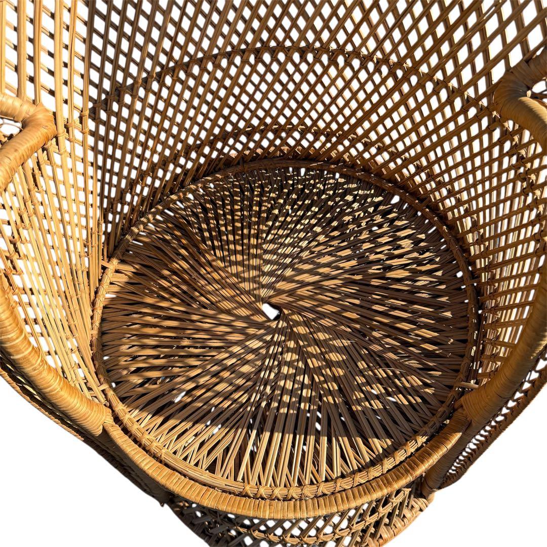 ラタン 籐 籐製 アンティーク ピーコックチェア 籐家具 程度良好 座布団付き