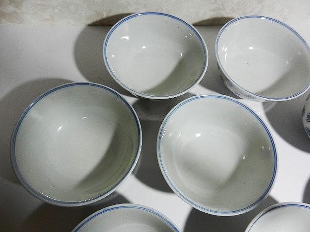 染付「壽字茶碗」八客（高台底に二重角福銘）