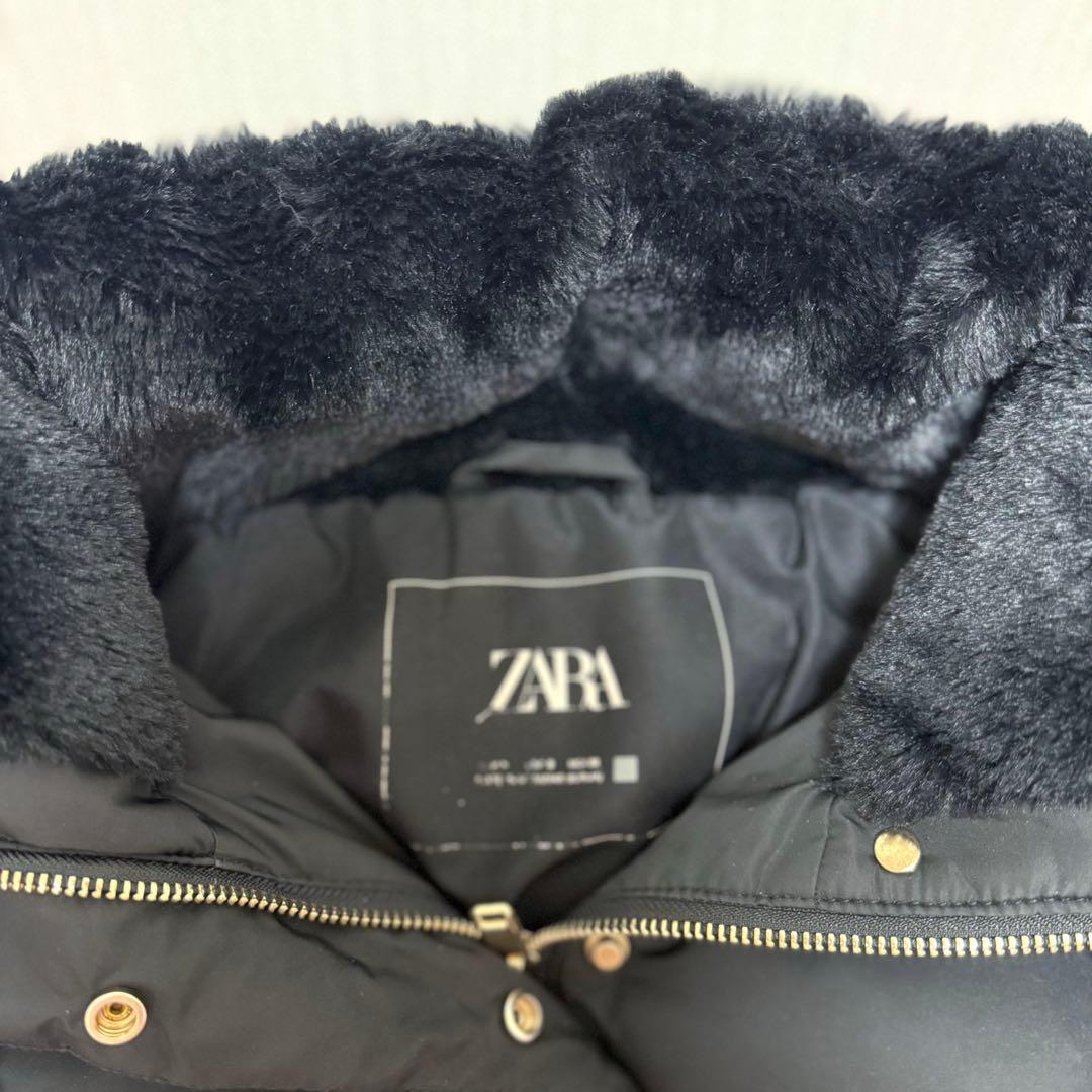 ZARA ザラ フェイクファーフーデッドダウンパフジャケット ダウンコート