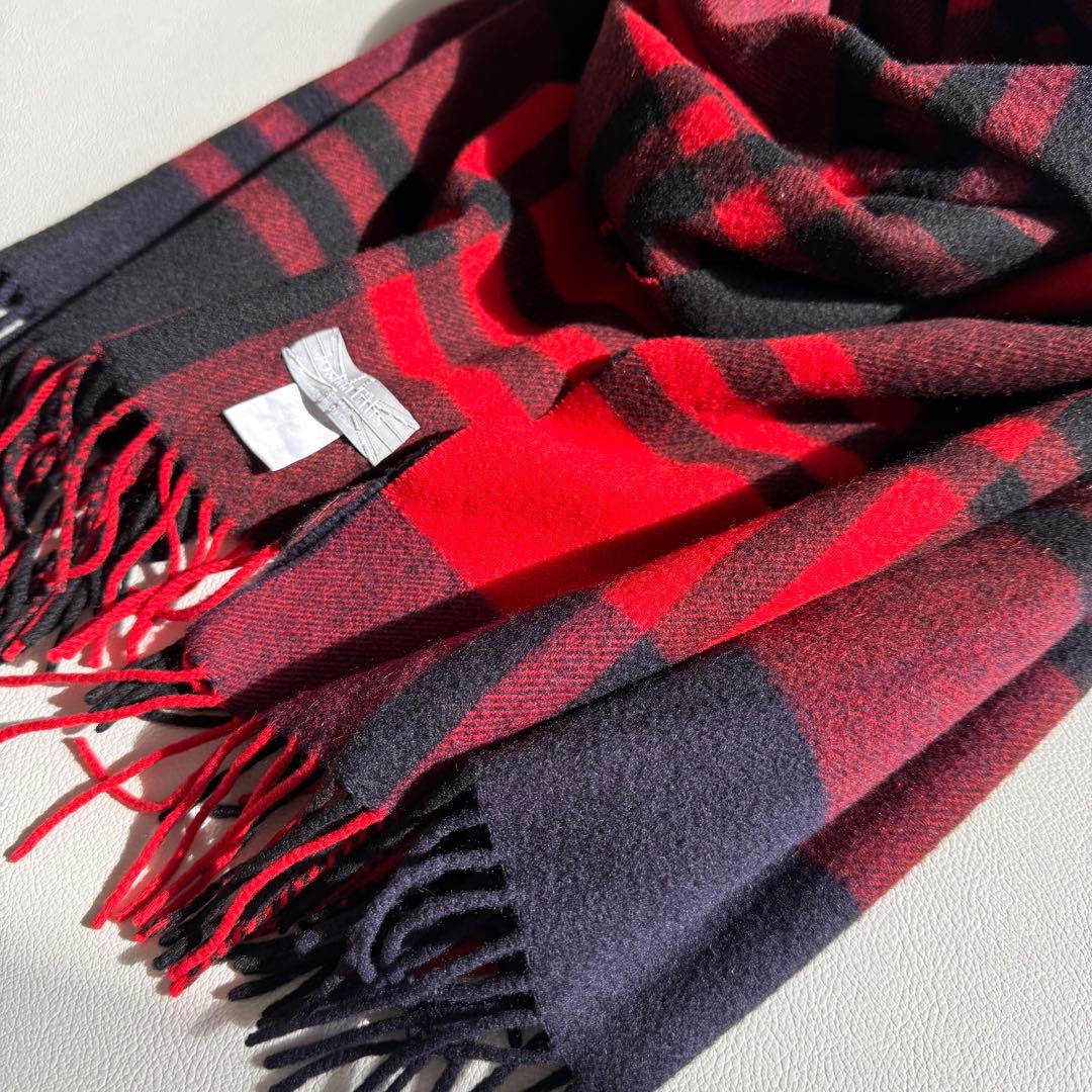 美品　ジョシュアエリス　大判ストール　カシミヤ　赤　プライマリーブラックウォッチ
