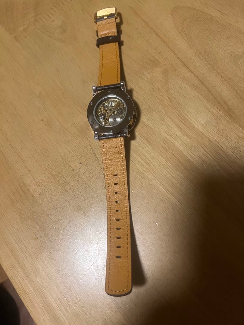 モルフォ蝶のクォーツ手巻き腕時計 世界に1つだけ。ベルト(ダークブラウン)金具金