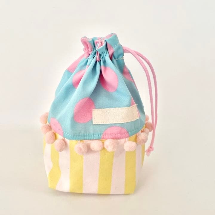 ■SOLD■コップ袋 歯ブラシコップ入れ ハンドメイド ドット ポンポン