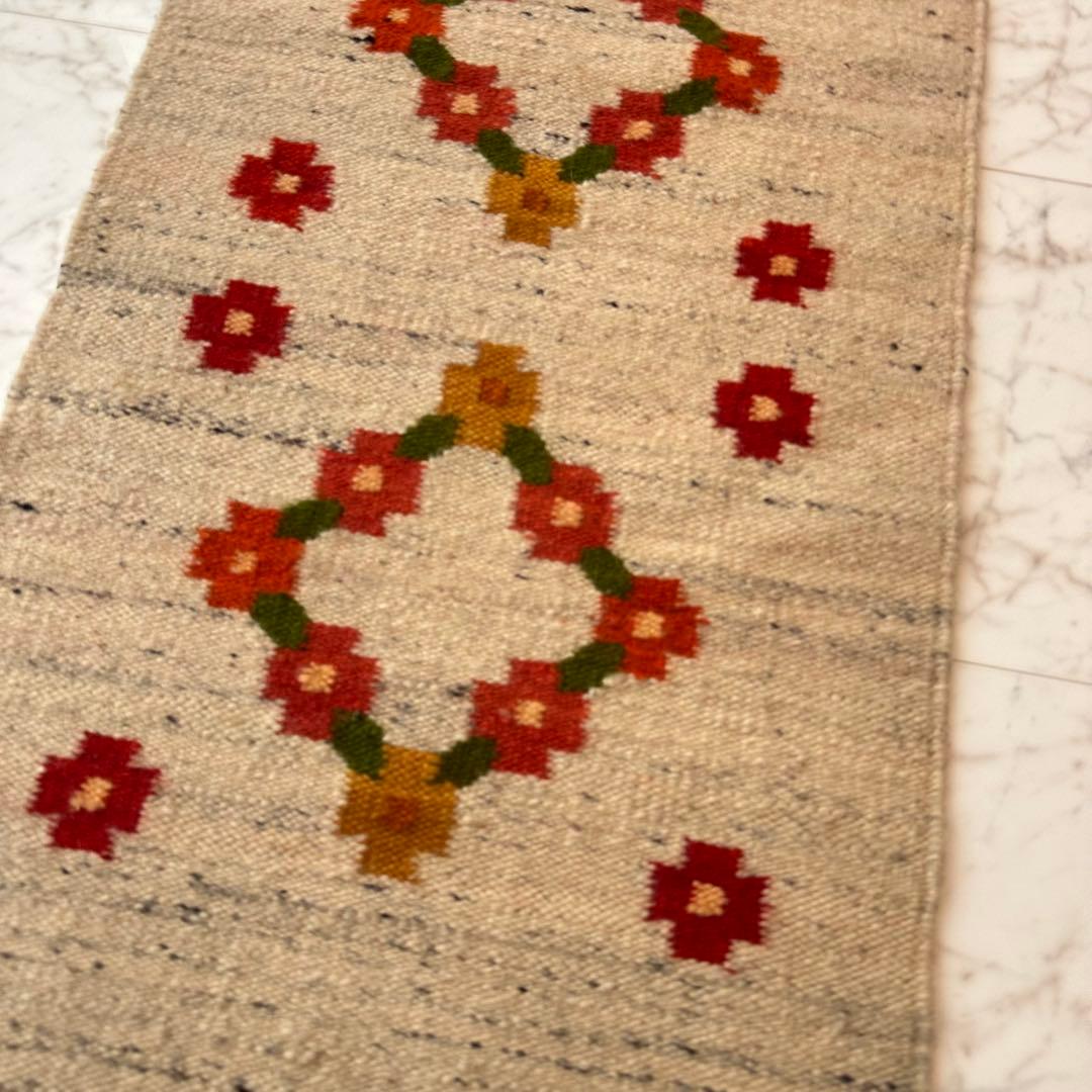 Vintage ポーランド製 ハンドメイド 平織り ウールラグ 北欧 モダン