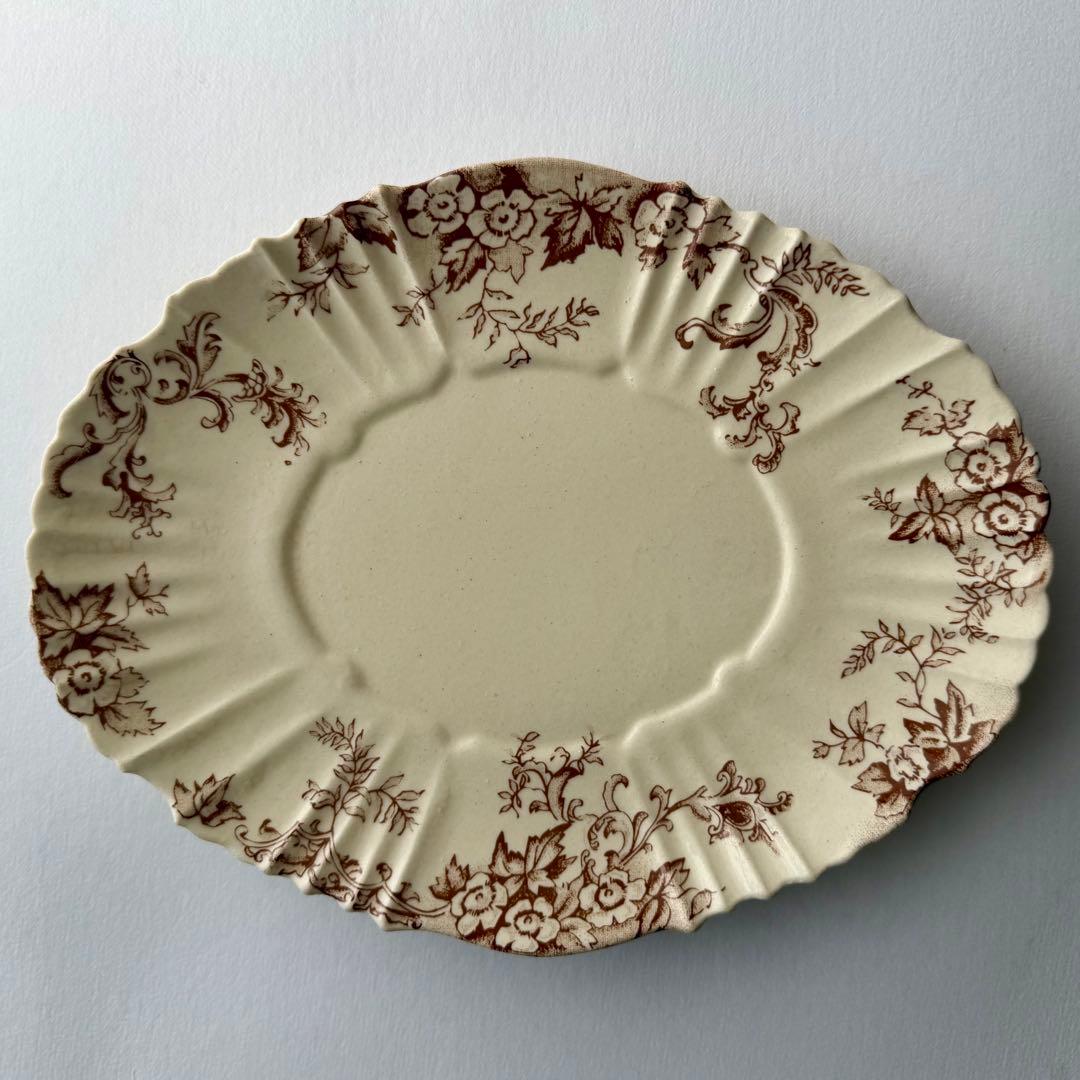 【新品・未使用】長峰菜穂子 絵皿 花柄 ケーキプレート ブラウン
