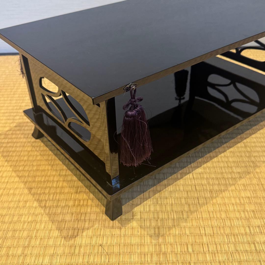 塗師 喜斎 作 蝋色 冠卓 房飾 共箱 木製漆器 花台 二段