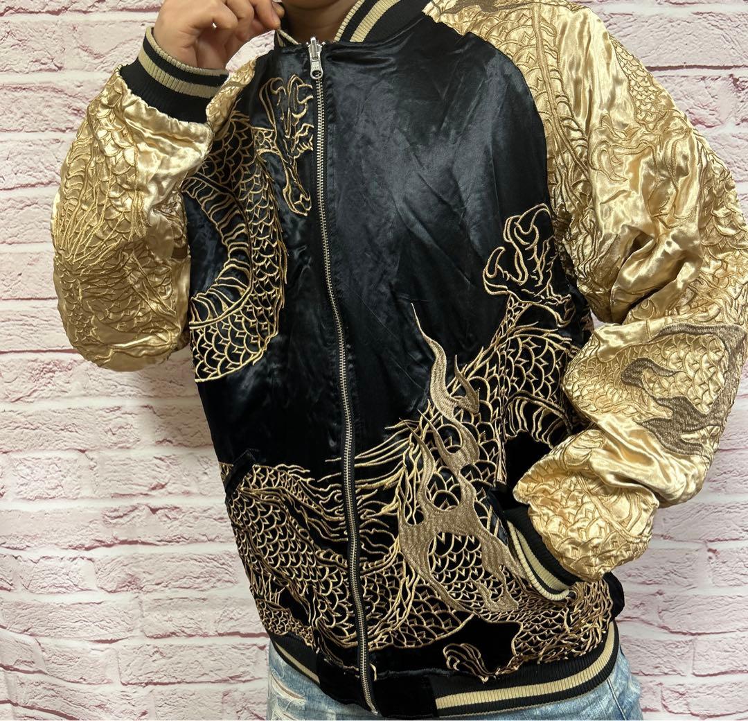 【☆圧巻の存在感☆】絡操魂 スカジャン XXL 黒 金 超激レア リバーシブル
