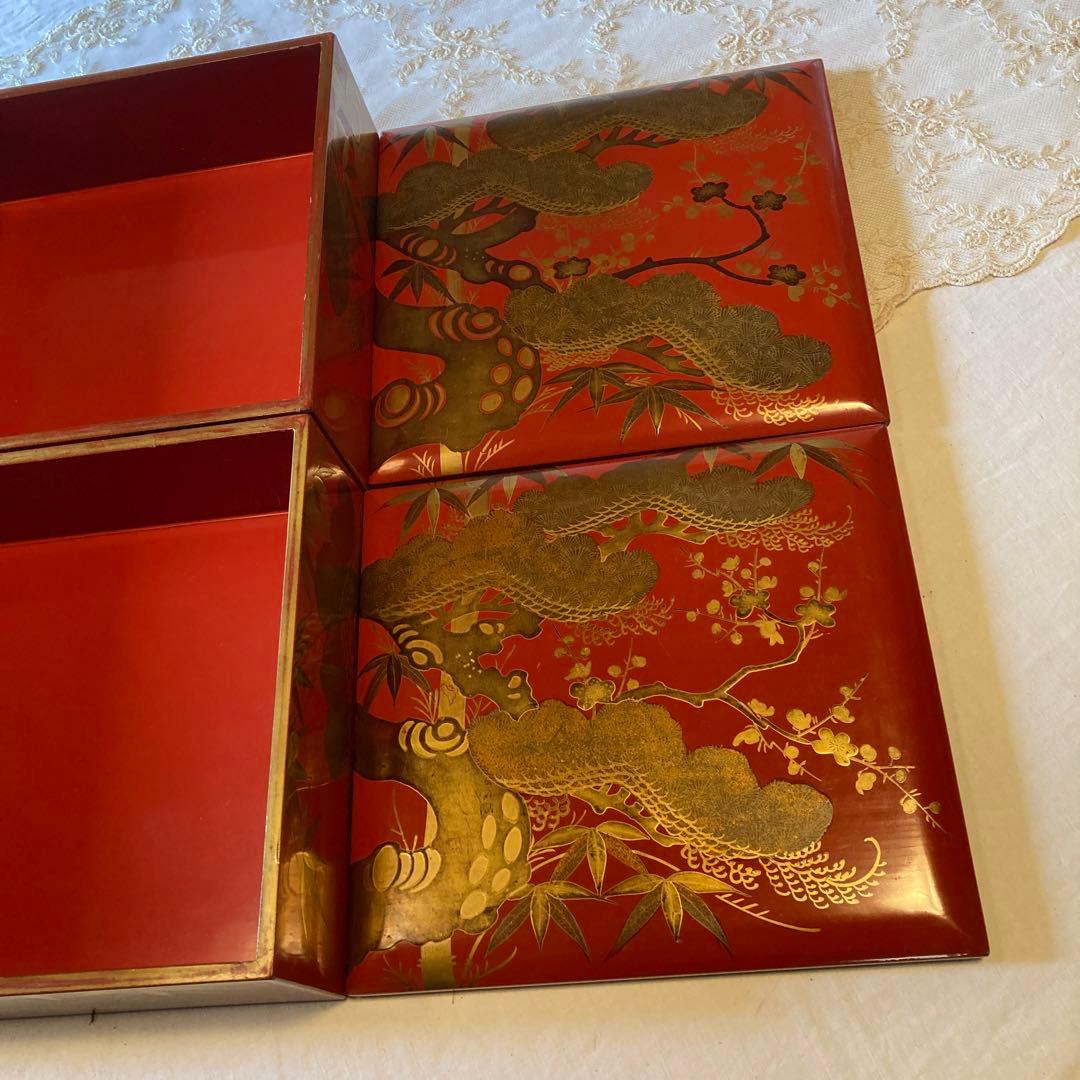 骨董　漆塗り金彩お重箱