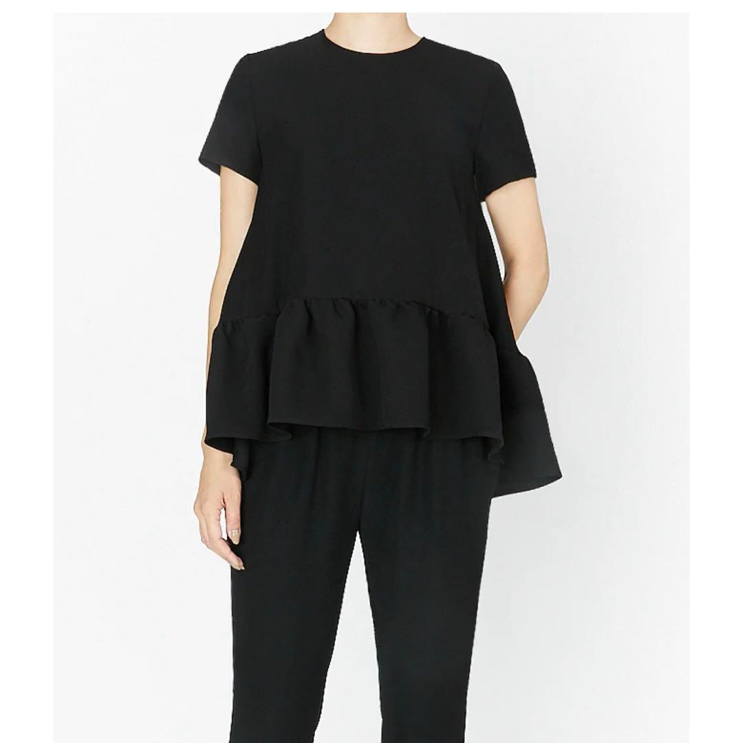 新品未使用　YOKO CHAN ハーフスリーブヘムギャザーブラウス　黒36