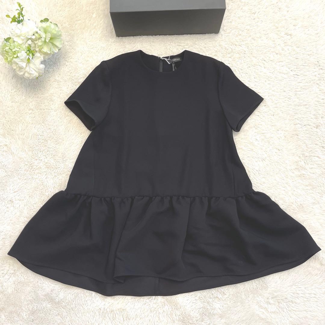 新品未使用　YOKO CHAN ハーフスリーブヘムギャザーブラウス　黒36