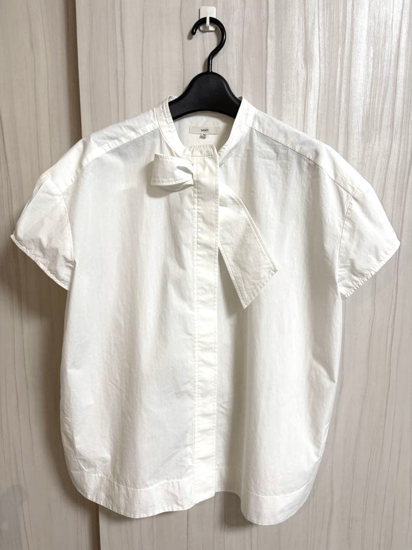 美品⭐︎yoriヨリ リボンタイブラウス ホワイト シャツ タックスリーブ 36