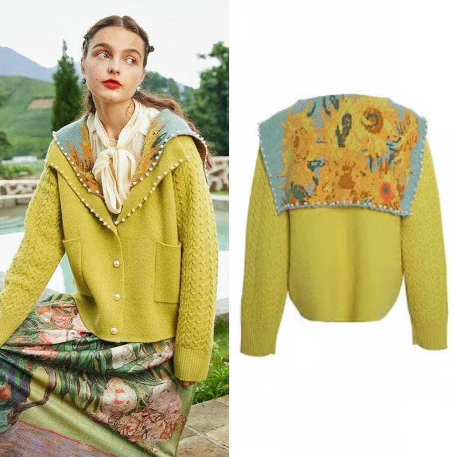 文*月様 花瓶の向日葵のセーターカーディガン