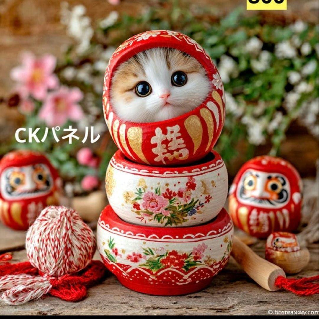 激レア七福にゃんこパネル生地　ねこパネル生地　ハンドメイド