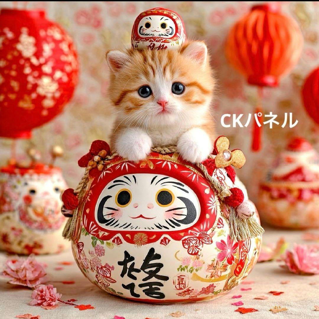 激レア七福にゃんこパネル生地　ねこパネル生地　ハンドメイド
