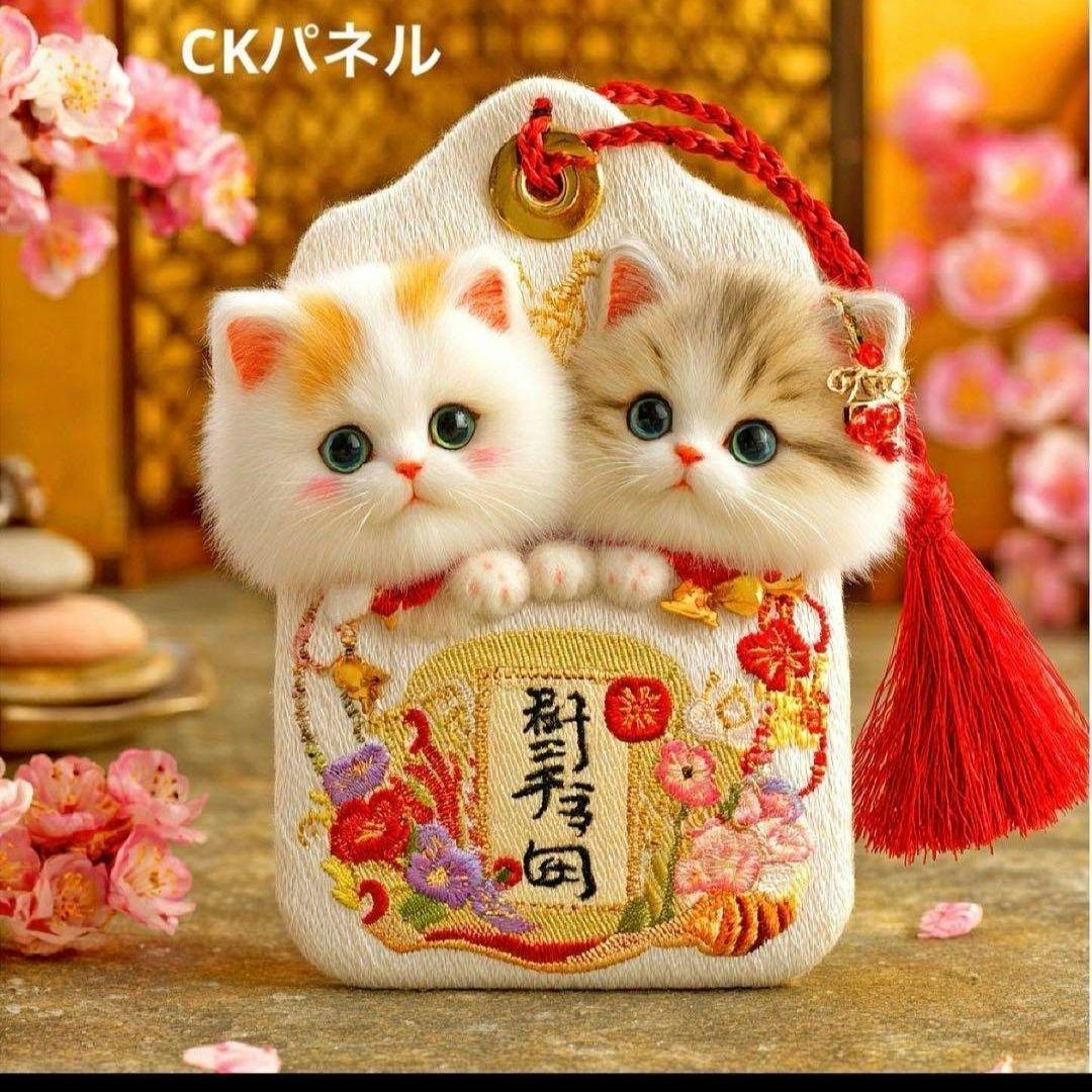 激レア七福にゃんこパネル生地　ねこパネル生地　ハンドメイド