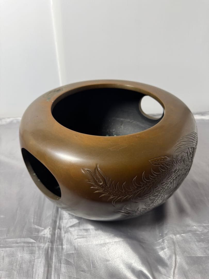 金谷浄雲作　唐銅鳳凰風炉　美品