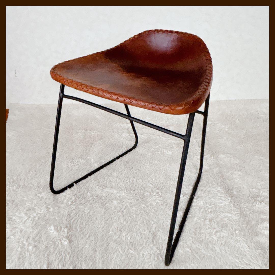 本革】アイアン スツール レザー スツール インダストリアル　ヴィンテージ