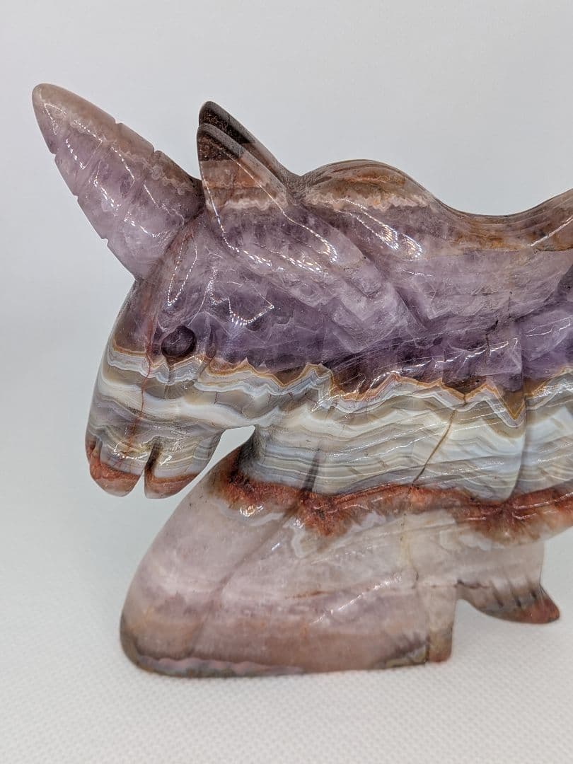 ❦新入荷❦ 天然石　アメジスト瑪瑙共生　ユニコーン 馬 置物　干支　丙午